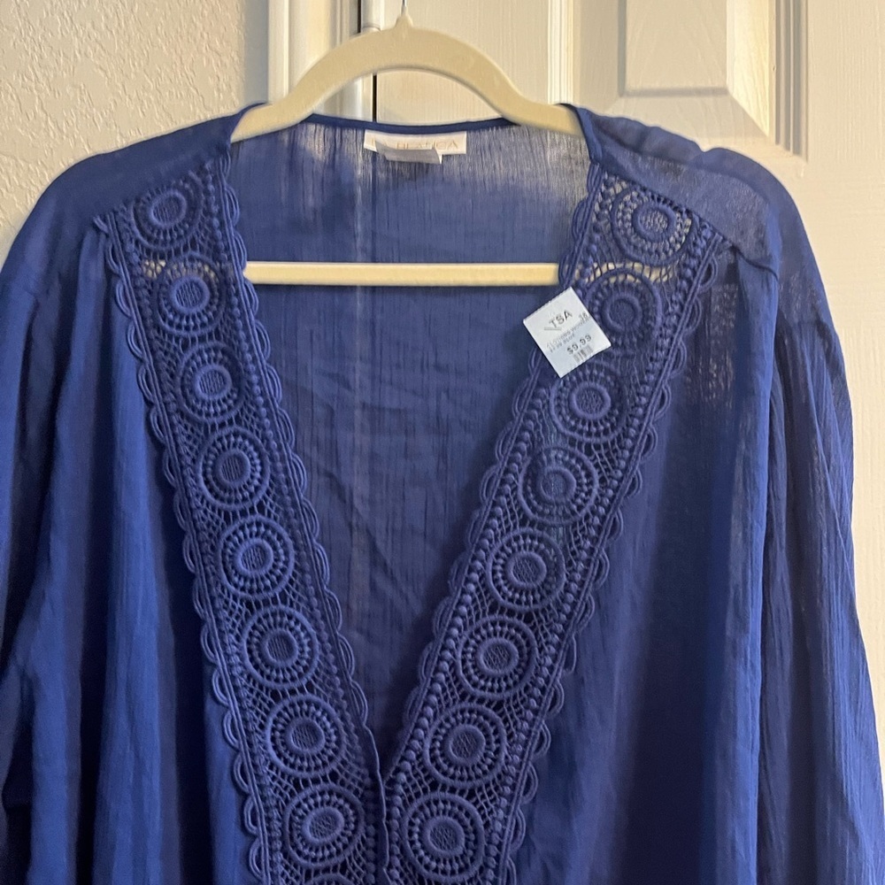 Women’s NWT Blue Embroidered Cover-Up Size 3X - Picture 4 of 5